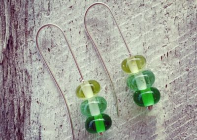 Long Green Glass Bead Earrings