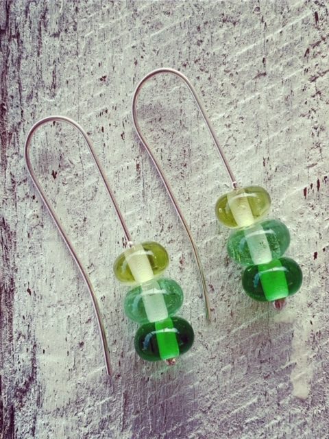 Long Green Glass Bead Earrings