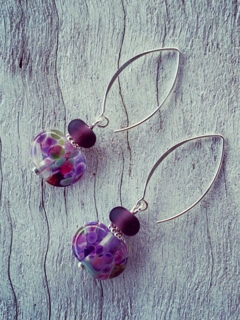 Stunning purple recycled glass earrings from gin and wine bottles