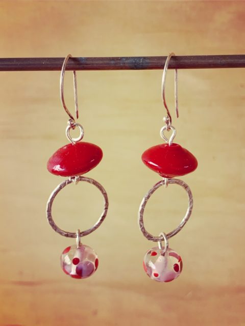 Red Italian and Recycled glass earrings