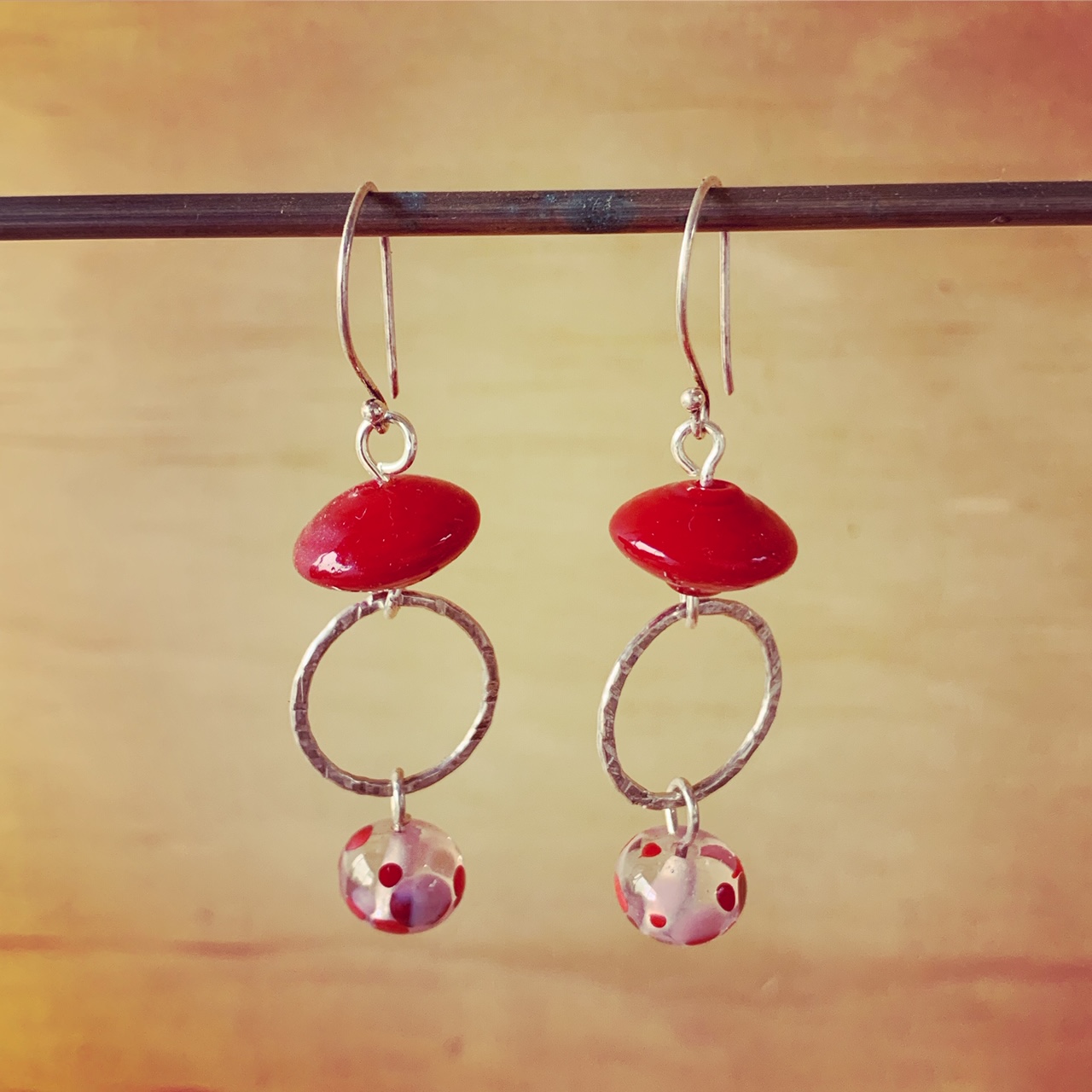 Red Italian and Recycled glass earrings