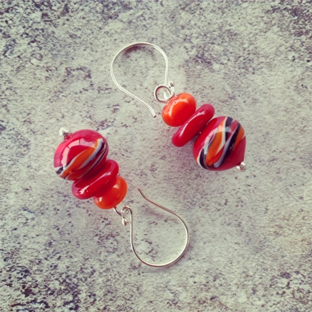 Red and Orange glass earrings