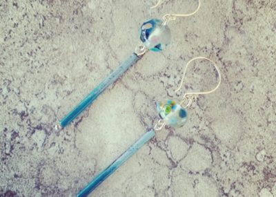 Blue Wine Bottle with Copper Enamel Tube earrings