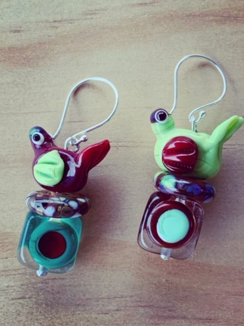 Glass bird earrings