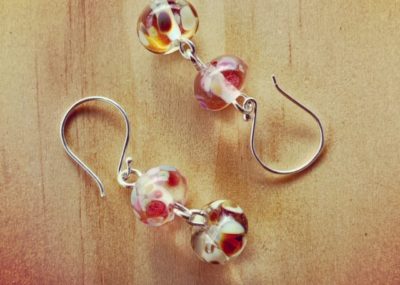 Pink and brown recycled glass earrings