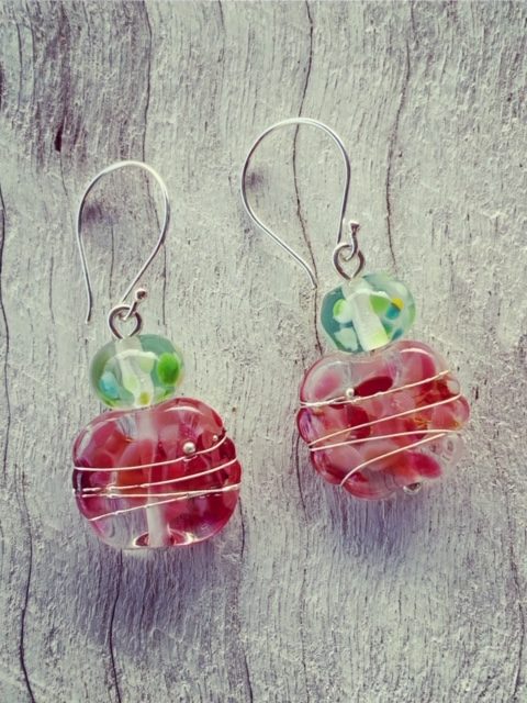 Simple and sweet pink and green earrings