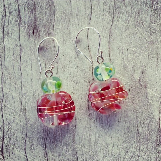 Simple and sweet pink and green earrings