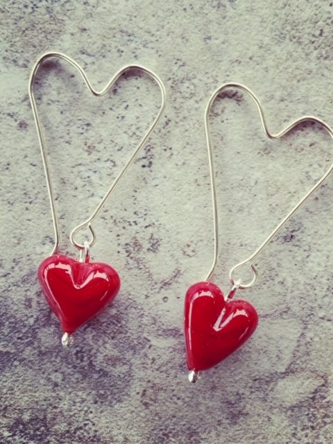 red heart earrings