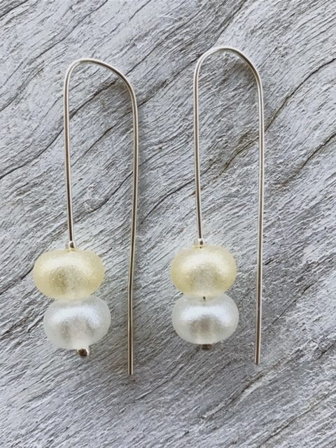 Silver and gold recycled glass earrings