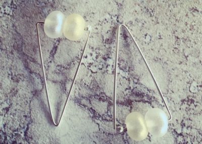 Triangle Shape Earrings with recycled glass beads made from wine bottle