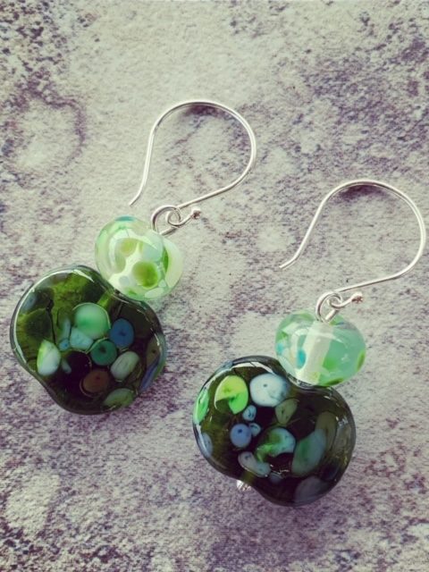 Wine and champagne bottle recycled glass earrings