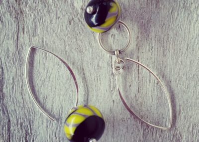 Yellow and purple glass earrings
