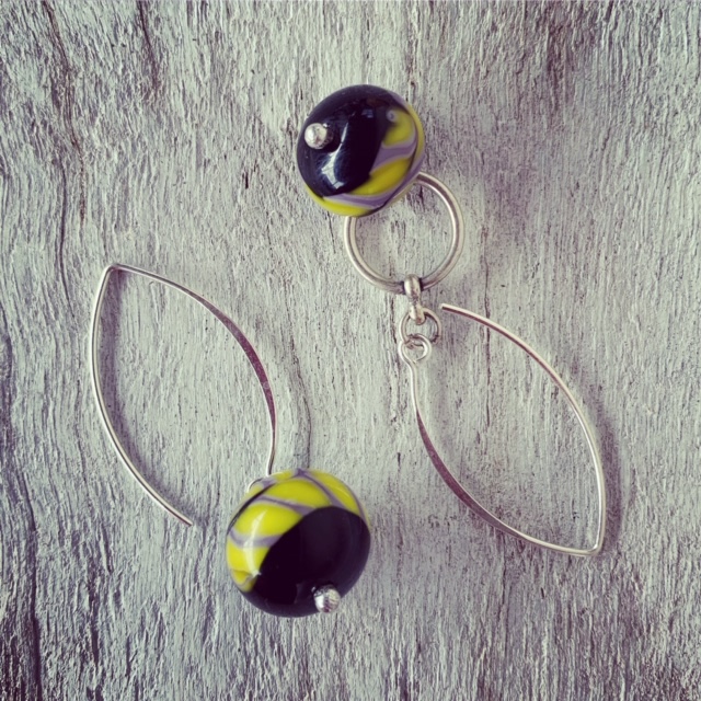 Yellow and purple glass earrings