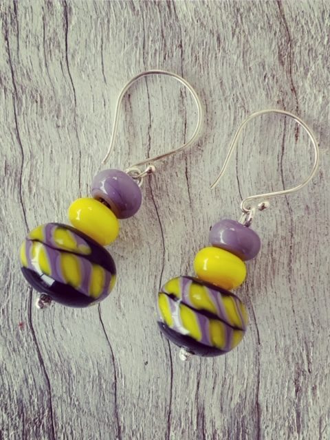 Yellow and Purple complementary earrings