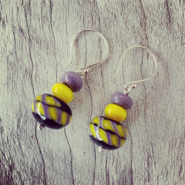 Yellow and Purple complementary earrings