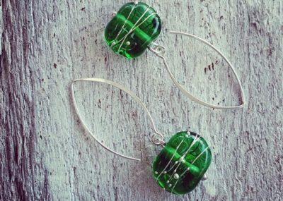 green recycled glass earrings