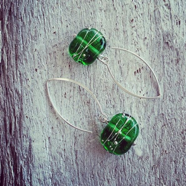 green recycled glass earrings