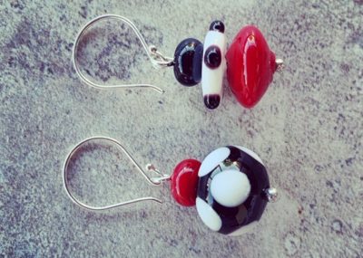 red black and white glass earrings