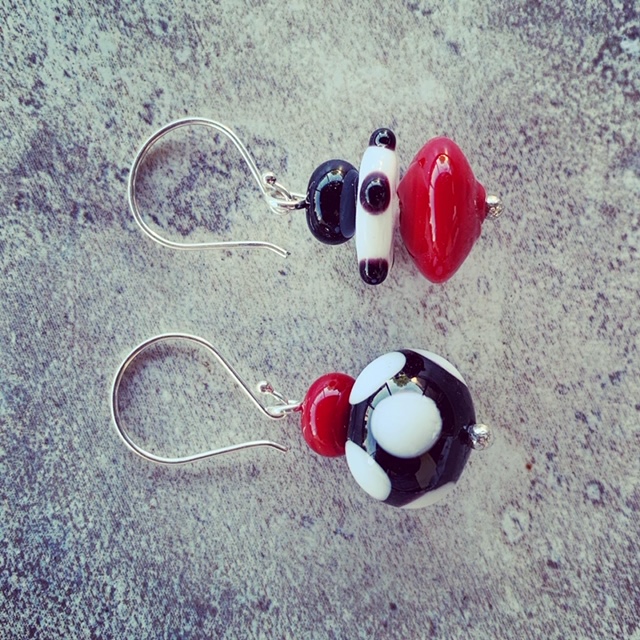 red black and white glass earrings