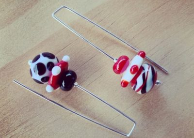 Long red, black and white earrings