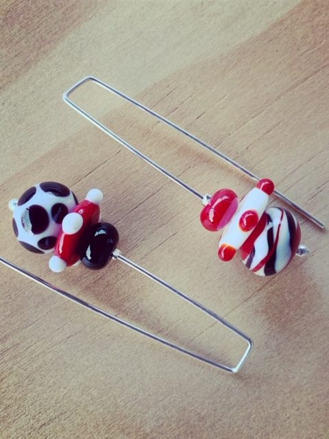 Long red, black and white earrings