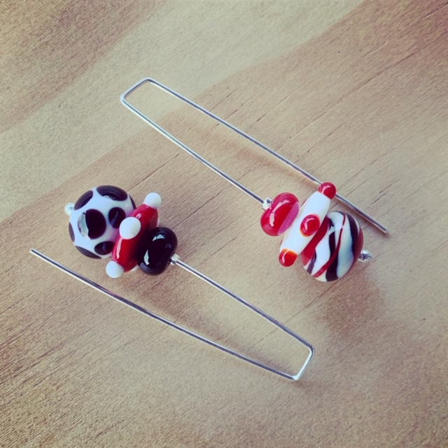 Long red, black and white earrings