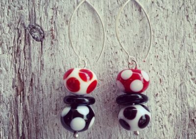 red, black and white glass earrings