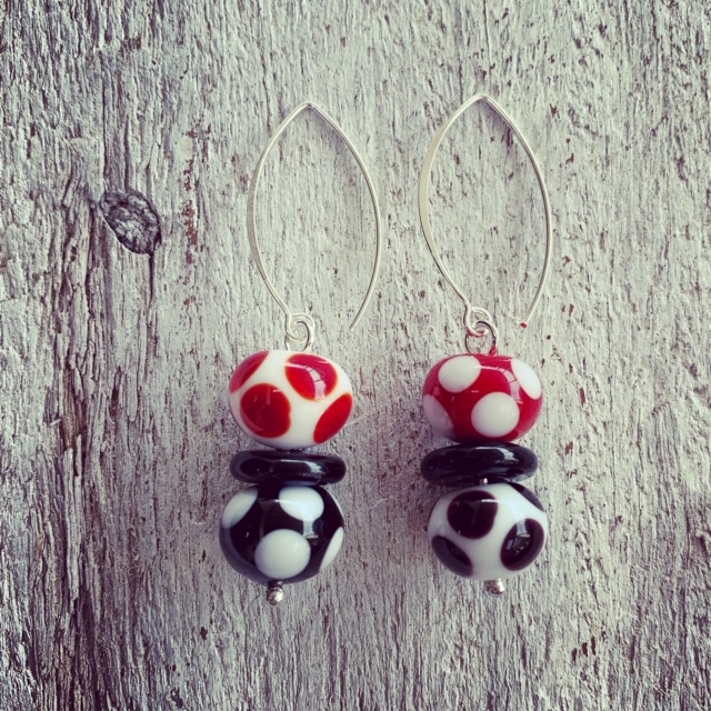 red, black and white glass earrings