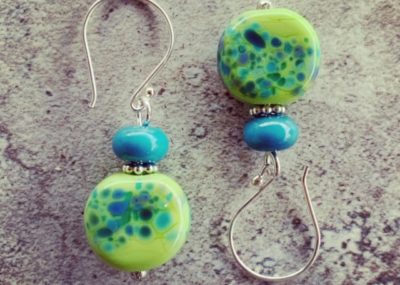 Blue and Green Frit earrings with a pop of silver