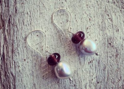 Pearl and recycled glass bead earrings