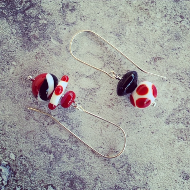 red, black and white glass earrings