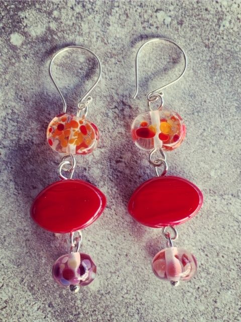 Red recycled and Italian glass earrings