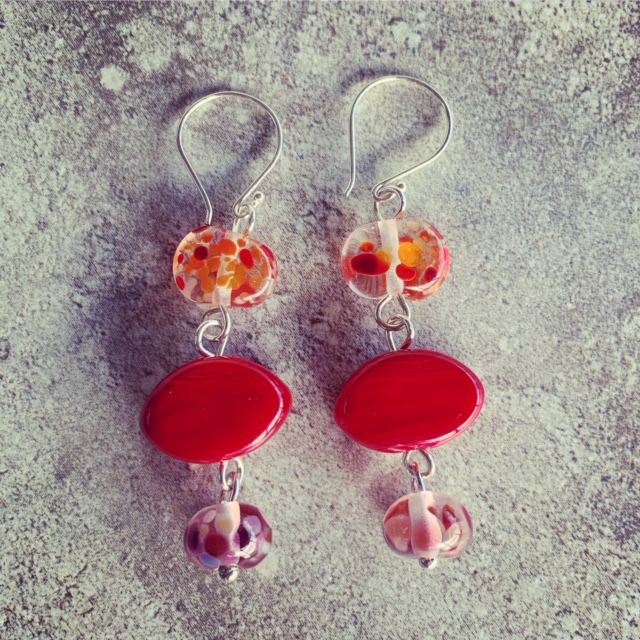 Red recycled and Italian glass earrings