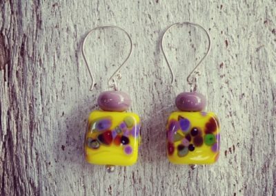 Yellow and Purple frit earrings