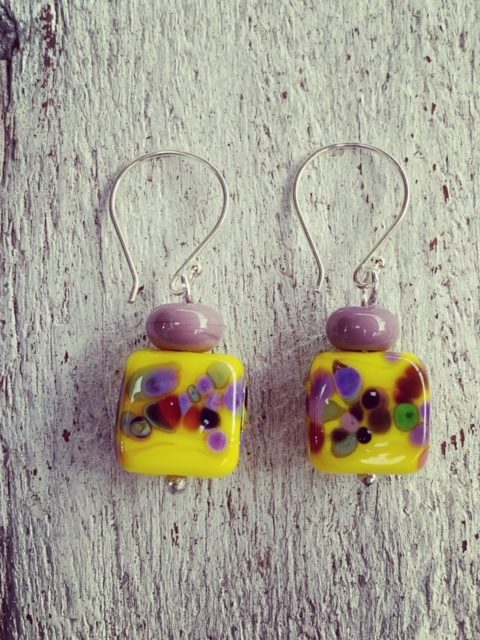 Yellow and Purple frit earrings