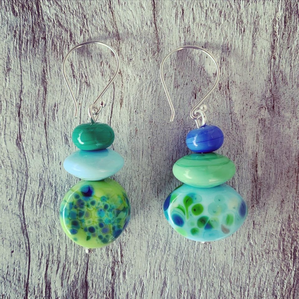 blue and green glass earrings