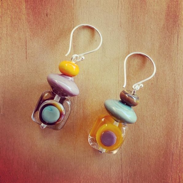 colourful mismatched glass earrings