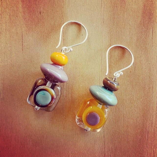 colourful mismatched glass earrings