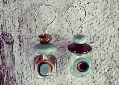 Brown and green retro style earrings