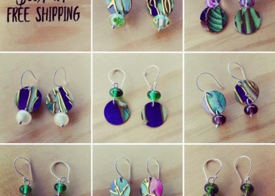Recycled glass and tin earrings