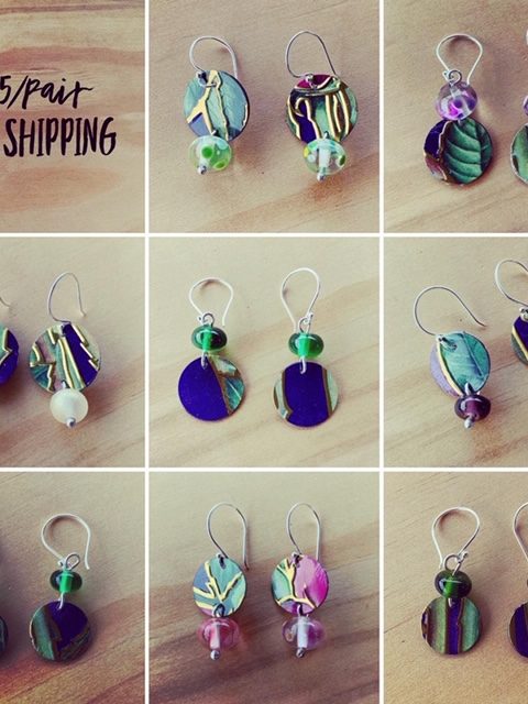 Recycled glass and tin earrings