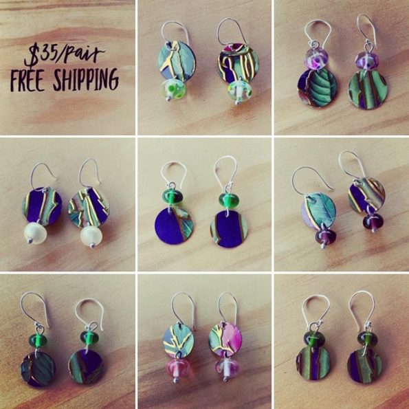 Recycled glass and tin earrings