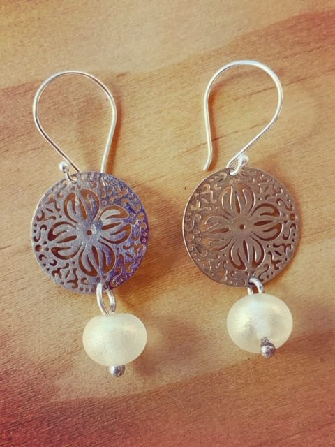 Upcycled earrings with recycled glass beads