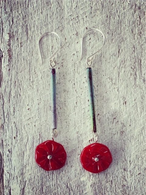 Poppy flower earrings