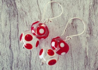 Red and white dotty earrings