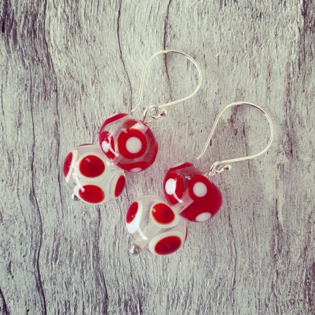Red and white dotty earrings