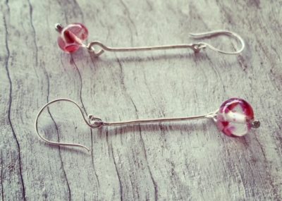 Silver pink earrings