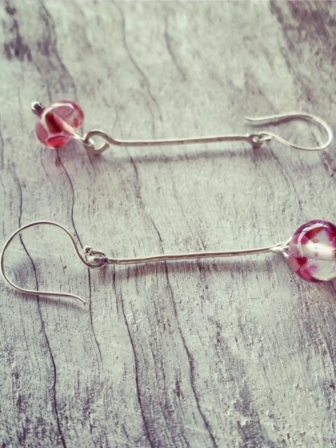 Silver pink earrings