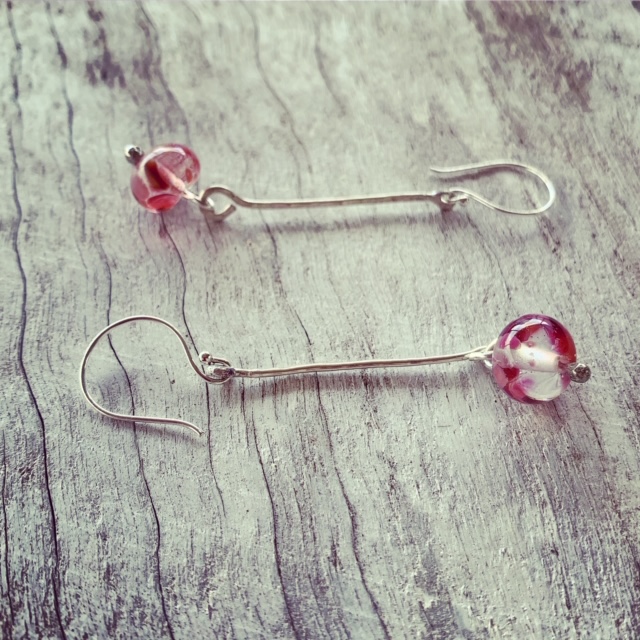 Silver pink earrings