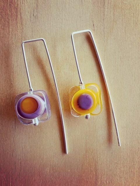 Yellow and Purple glass earrings